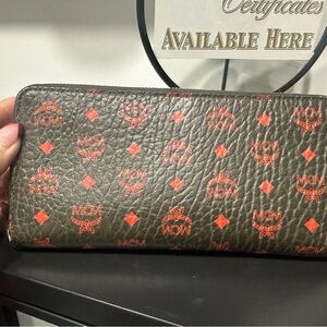 MCM Leather Wallet with Red Accents